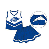 MOQ 3 pcs sleeveless white blue top skirt girls team clothing