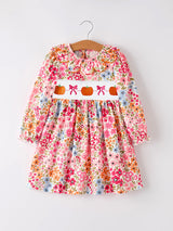 Deadline Aug 14 2025 long sleeves floral  pumpkin bow girls fall dress