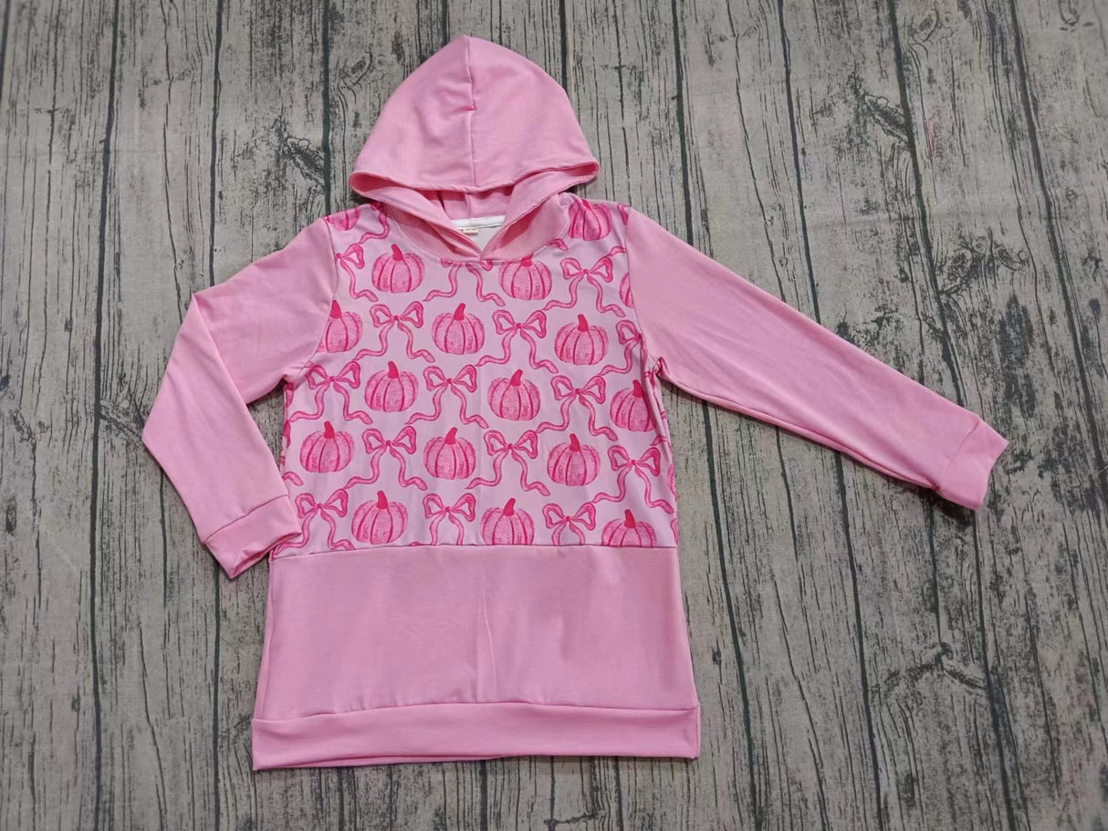 Pink long sleeves pumpkin bow kids girls fall hoodie