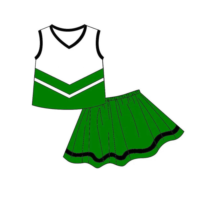 MOQ 5 pcs sleeveless white green top skirt girls team clothing