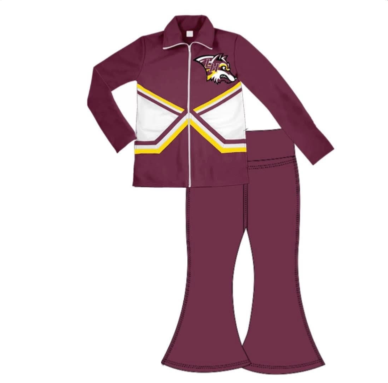 MOQ 3 pcs L H zipper jacket maroon pants girls team yoga set