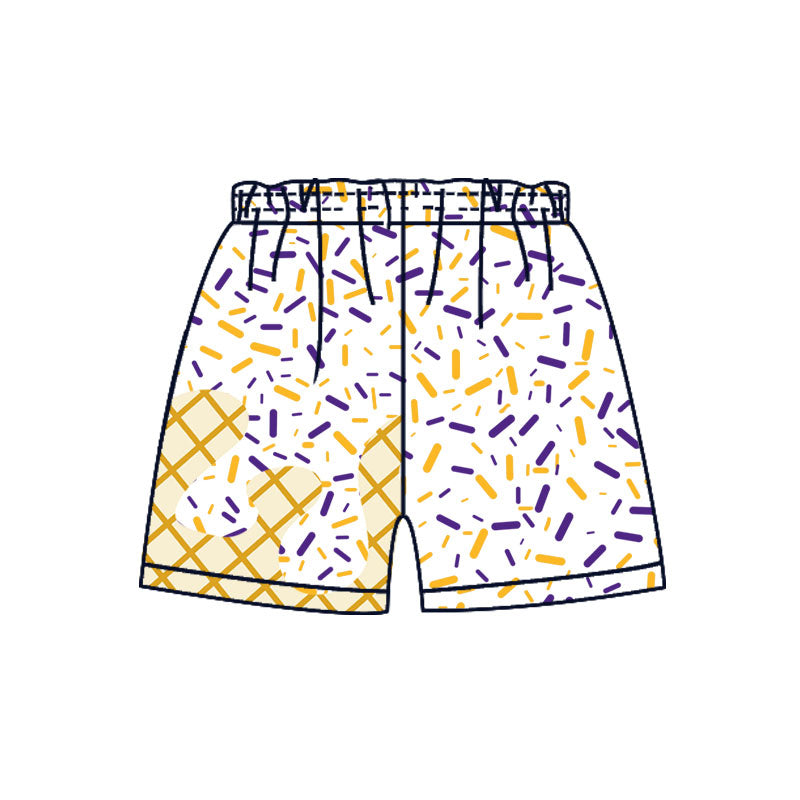 MOQ 5 pcs purple yellow ice cream sprinkle kids boys team shorts