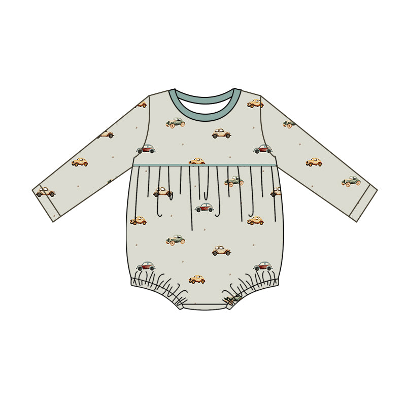 MOQ 5 pcs long sleeves car print baby boy romper