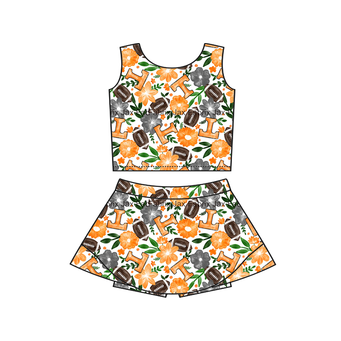 MOQ 5 pcs sleeveless floral T football kids girls team active outfits