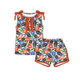 MOQ 5 pcs sleeveless crocodile floral top shorts girls team outfits