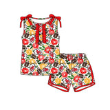MOQ 5 pcs K C red yellow floral top shorts girls team outfits