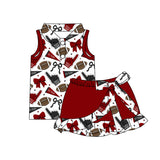 MOQ 5 pcs polo top maroon bow football top skirt girls team active outfits