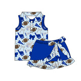 MOQ 5 pcs polo blue bow football top skirt girls team active outfits