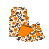 MOQ 5 pcs polo orange bow football top skirt girls team active outfits