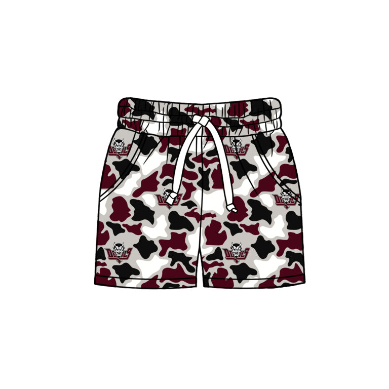 MOQ 5 pcs maroon black camo pockets kids boys team shorts