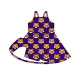 MOQ 5 pcs straps purple tiger kids girls team athletic dress