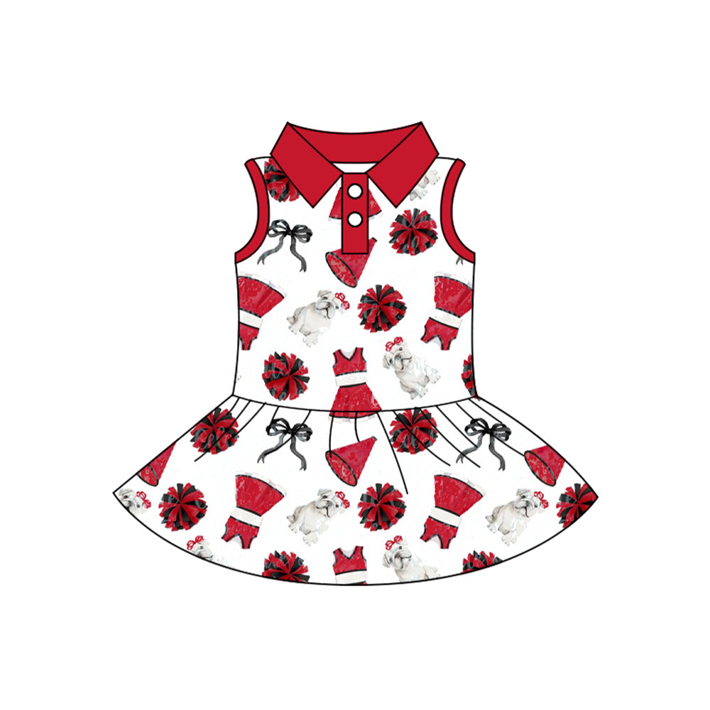MOQ 5 pcs Sleeveless red dog bow kids girls team polo athletic dress