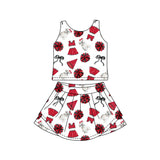 MOQ 5 pcs sleeveless dog bow top skirts girls team active outfits