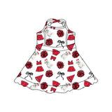 MOQ 5 pcs Straps red dog bow kids girls team athletic dress