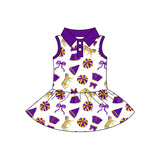 MOQ 5 pcs Sleeveless purple tiger bow kids girls team polo athletic dress