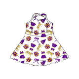 MOQ 5 pcs Straps purple tiger bow kids girls team athletic dress