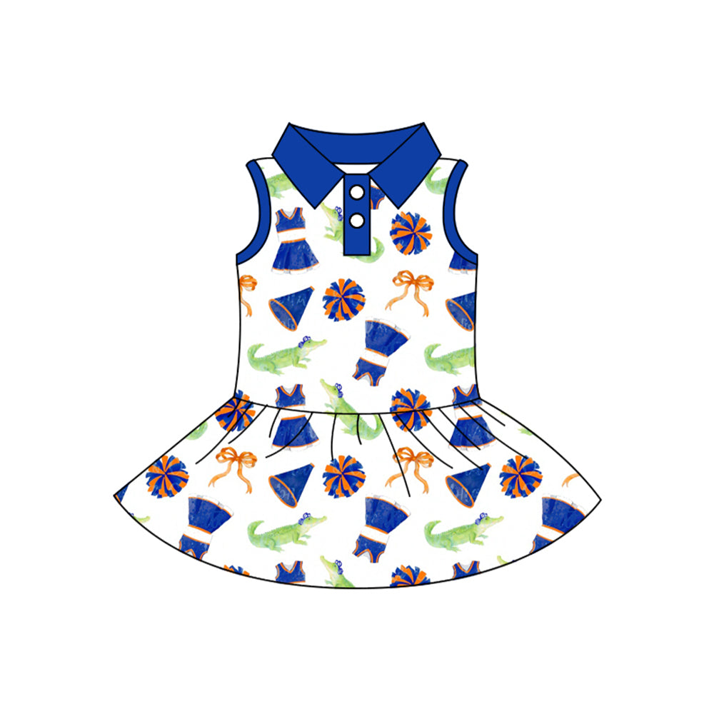 MOQ 5 pcs Sleeveless crocodile bow kids girls team polo athletic dress