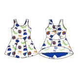 MOQ 5 pcs Sleeveless crocodile bow kids girls team athletic dress