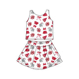MOQ 5 pcs sleeveless elephant bow top skirts girls team active outfits