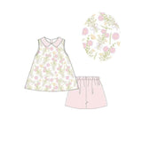 MOQ 5 pcs Sleeveless floral tunic shorts kids girls outfits