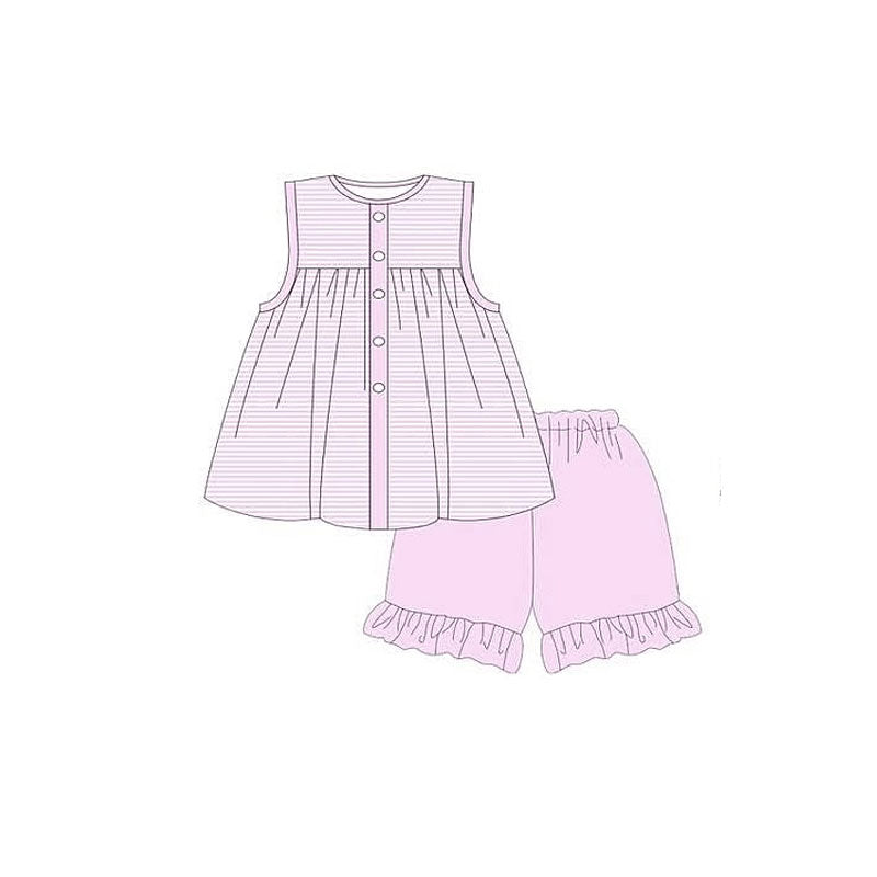 MOQ 5 pcs sleeveless stripe tunic shorts girls outfits