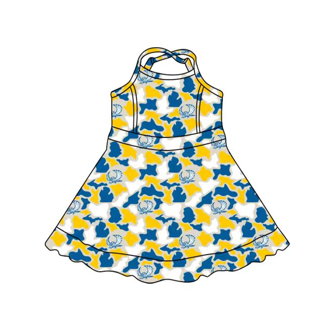 MOQ 5 pcs yellow blue camo kids girls team athletic dress