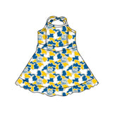 MOQ 5 pcs yellow blue camo kids girls team athletic dress