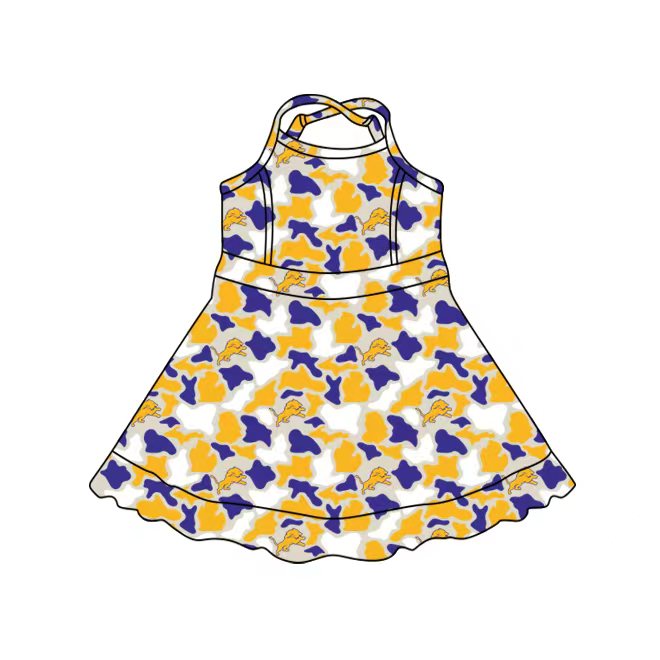MOQ 5 pcs yellow camo kids girls team athletic dress