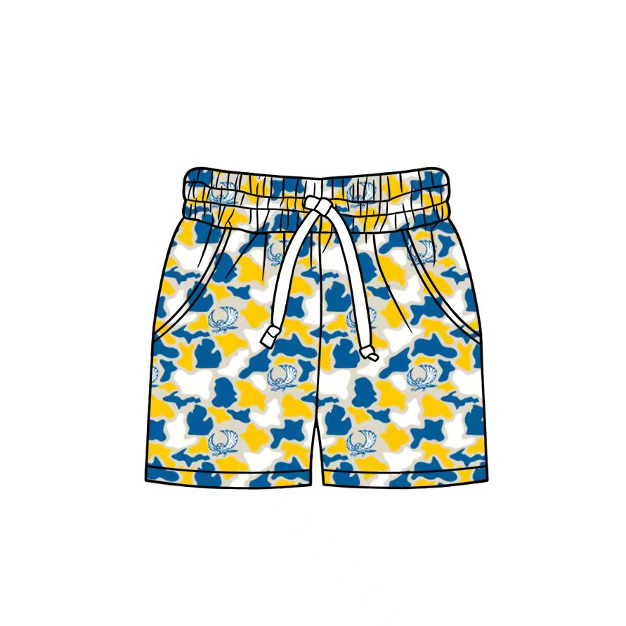MOQ 5 pcs yellow blue camo pockets kids boys team shorts