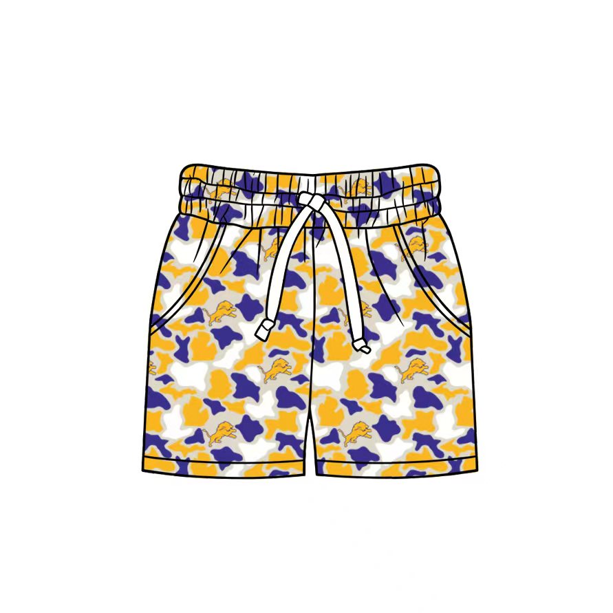 MOQ 5 pcs Yellow camo pockets kids boys team shorts