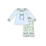 MOQ 5 pcs long sleeves floral bow top pants girls outfits
