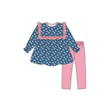 MOQ 5 pcs long sleeves ruffle floral tunic leggings girls outfits