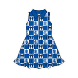 MOQ 5 pcs blue S L bow kids girls team athletic dress