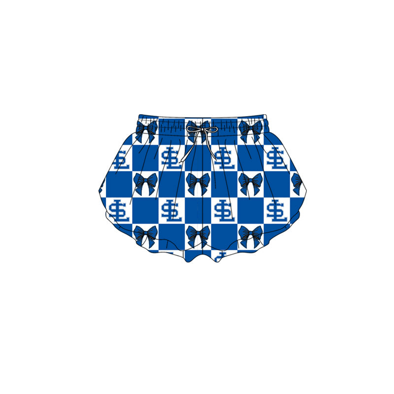 MOQ 5 pcs blue plaid bow S L kids girls team active summer shorts