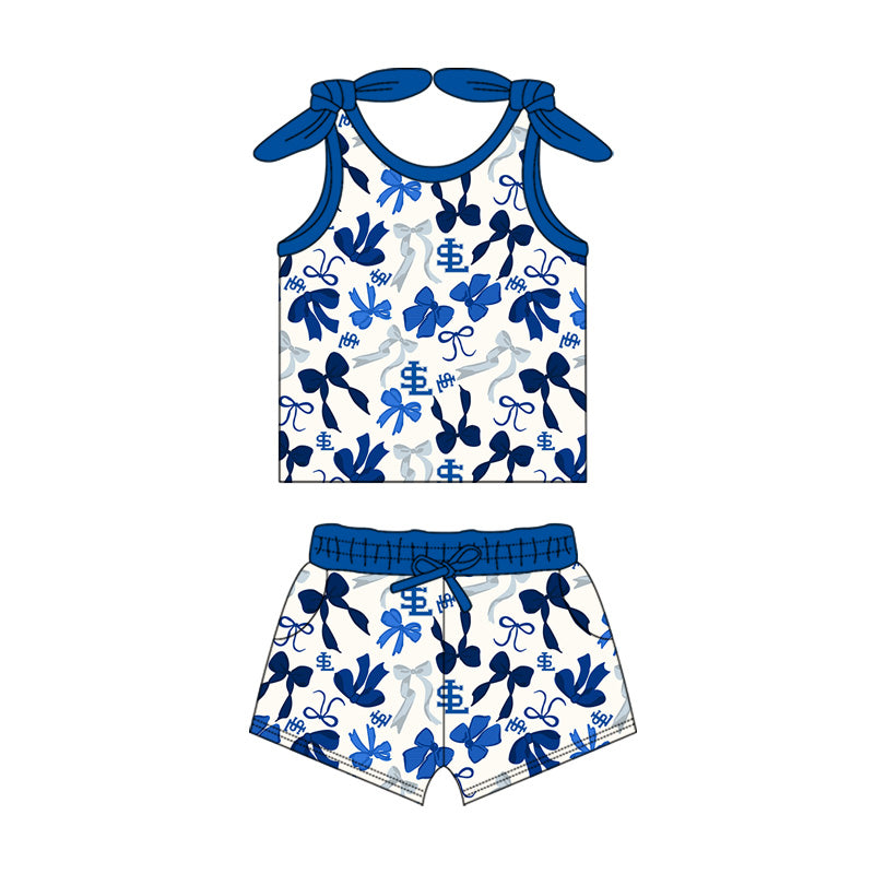 MOQ 5 pcs Sleeveless  S L bow top shorts girls team outfit