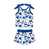 MOQ 5 pcs Sleeveless  S L bow top shorts girls team outfit