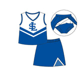 MOQ 5 pcs sleeveless S L top blue skirt girls team clothing