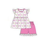 Flutter sleeves floral bow tunic shorts girls summer outfits