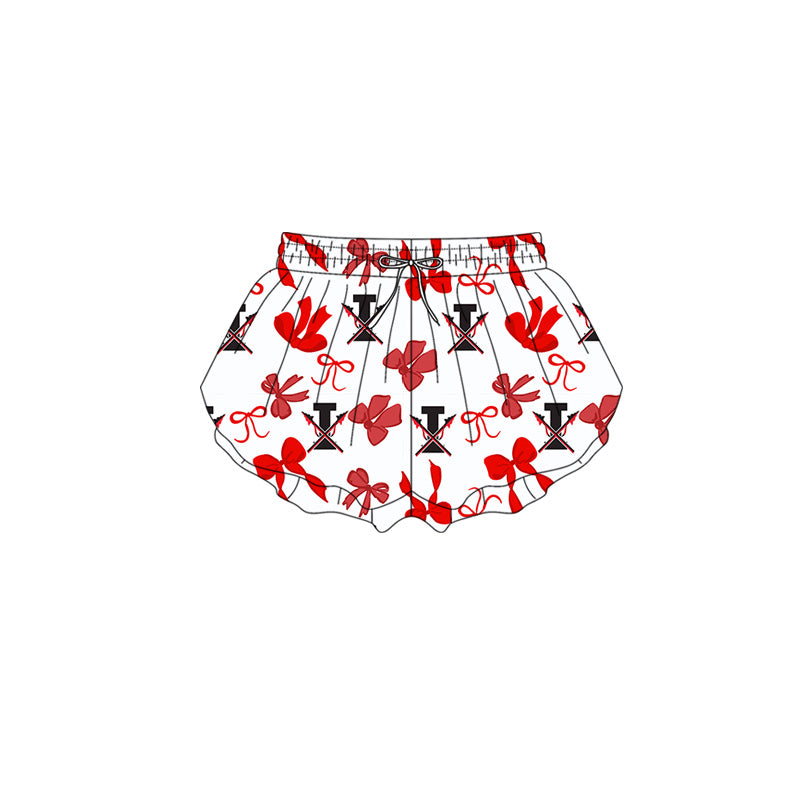 MOQ 5 pcs red bow I kids girls team active summer shorts