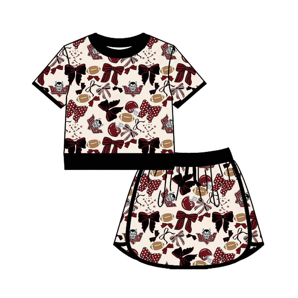 MOQ 5 pcs black bow football girls team active skirt set