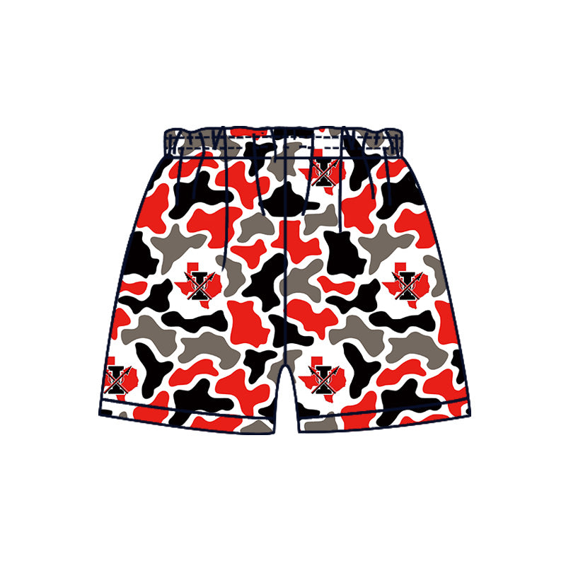 MOQ 5 pcs red black camo I kids boys team shorts