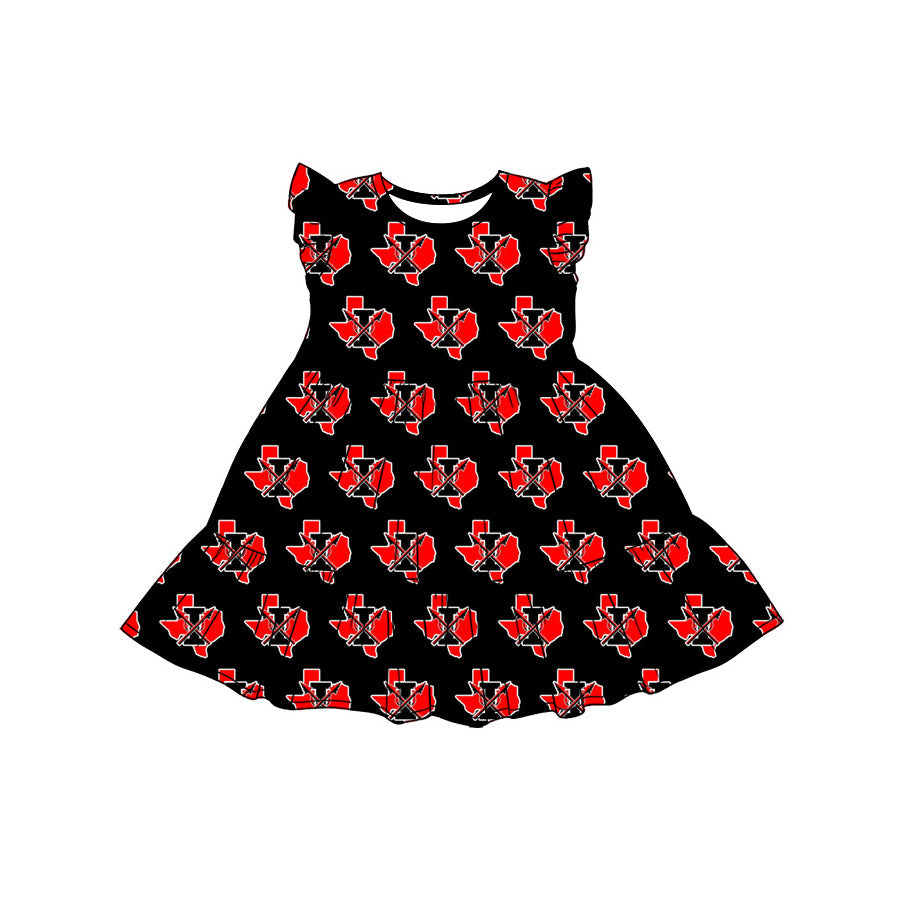 MOQ 5 PCS Flutter sleeves black red I kids girls team dress