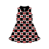 MOQ 5 pcs sleeveless I plaid bow girls team athletic dress