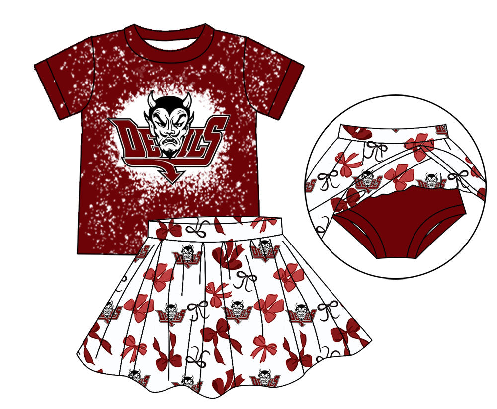 MOQ 5 pcs short sleeves bleached top skorts kids girls team outfits