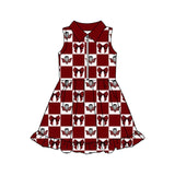 MOQ 5 pcs sleeveless plaid bow girls team athletic dress