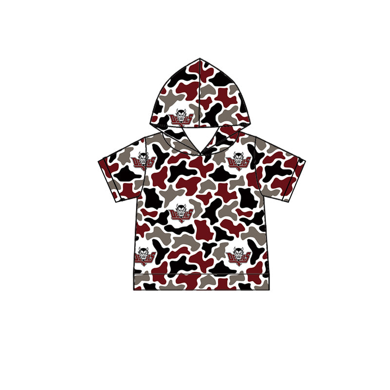 MOQ 5 pcs maroon black camo short sleeves boys team hoodie