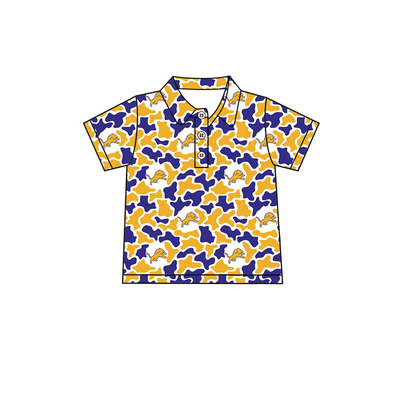 MOQ 5 pcs short sleeves lion camo kids boys team polo shirt