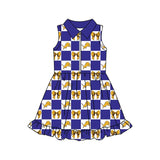 MOQ 5 pcs sleeveless lion plaid bow girls team athletic dress