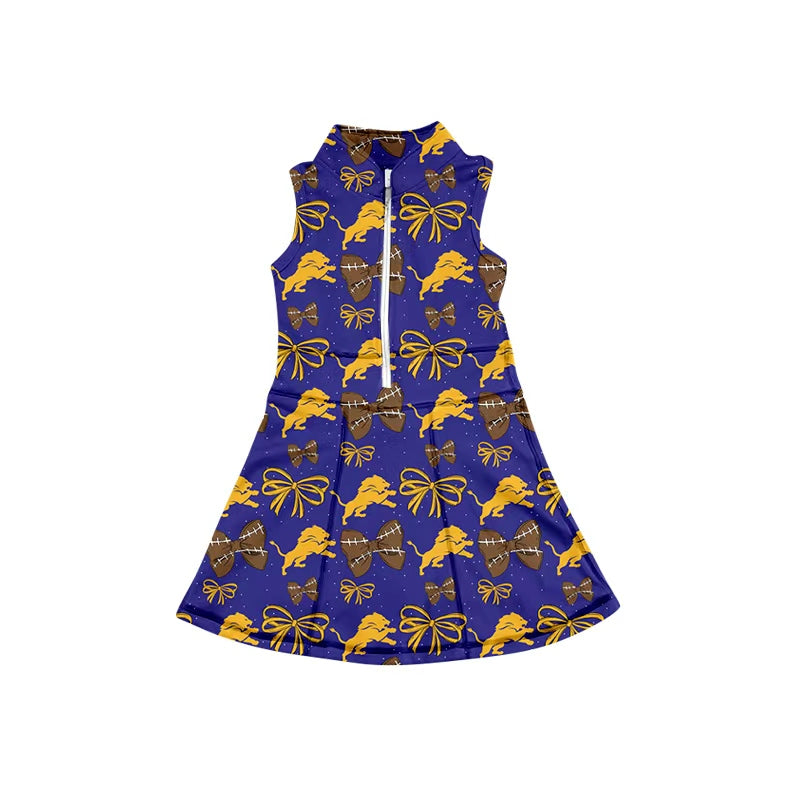 MOQ 5 pcs sleeveless lion football bow girls team athletic dress