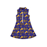 MOQ 5 pcs sleeveless lion football bow girls team athletic dress